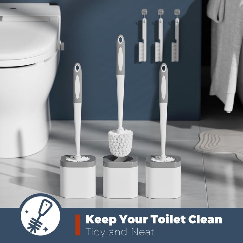 Holaloha Toilet Brush, 3 Pack Toilet Brush and Holder Set Bathroom Accessories, Toilet Bowl Brush and Holder with 3 Crevice Brush for Bathroom, Toilet Scrubber Brush (White) - Image 4